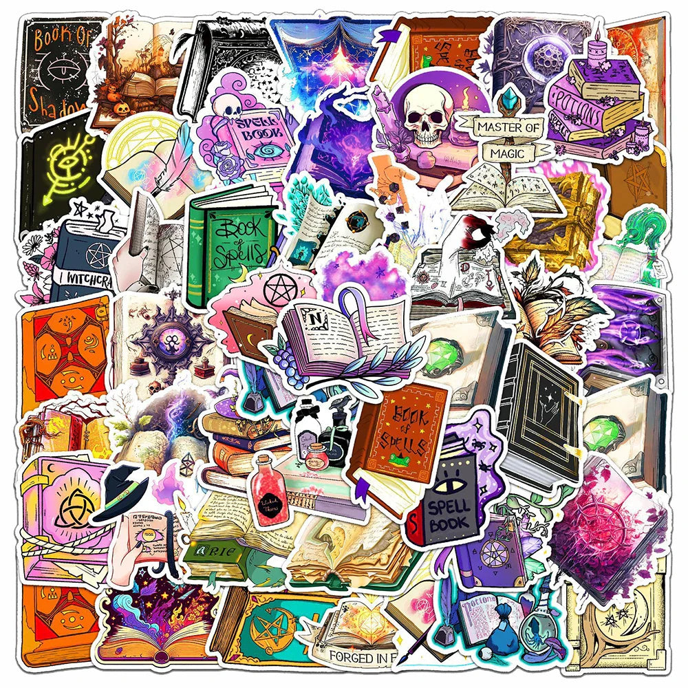 Gothic Magic Book Stickers: Cute Witch Decals for Laptop, Scrapbook, Phone - 10/30/50pcs (Online Order Only)