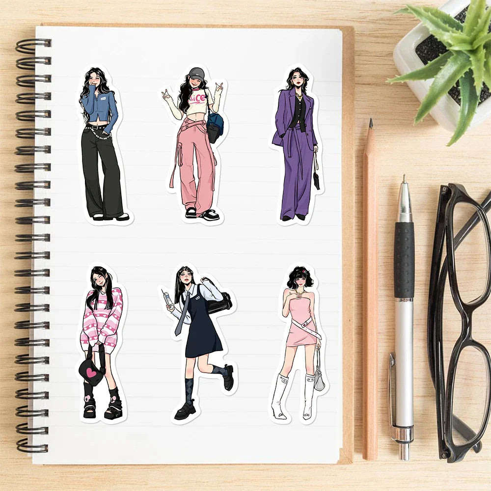 65pcs Fashion Mocha Girl Album Sticker Diy Computer Phone Scrapbooking Stickers Student Stationery Arts Crafts (ONLINE ORDER ONLY)
