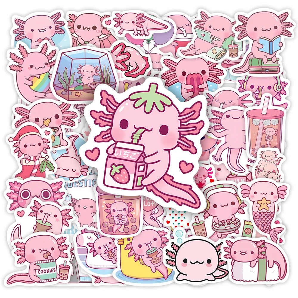 Kawaii Cartoon Axolotl Stickers Cute Animal Kids DIY Toy Gift Graffiti Decal for Phone Luggage Laptop Scrapbook Waterproof (ONLINE ORDER ONLY)