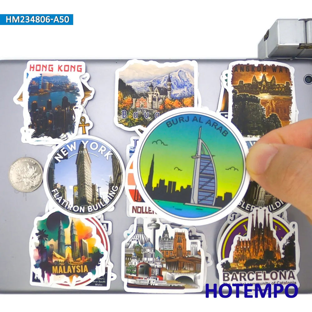 20/30/50Pieces, Travel Stickers, Famous Cityscapes, Places of Interest, Art Graffiti, for DIY Creative Decoration, Funny Sticker (Online Order Only)