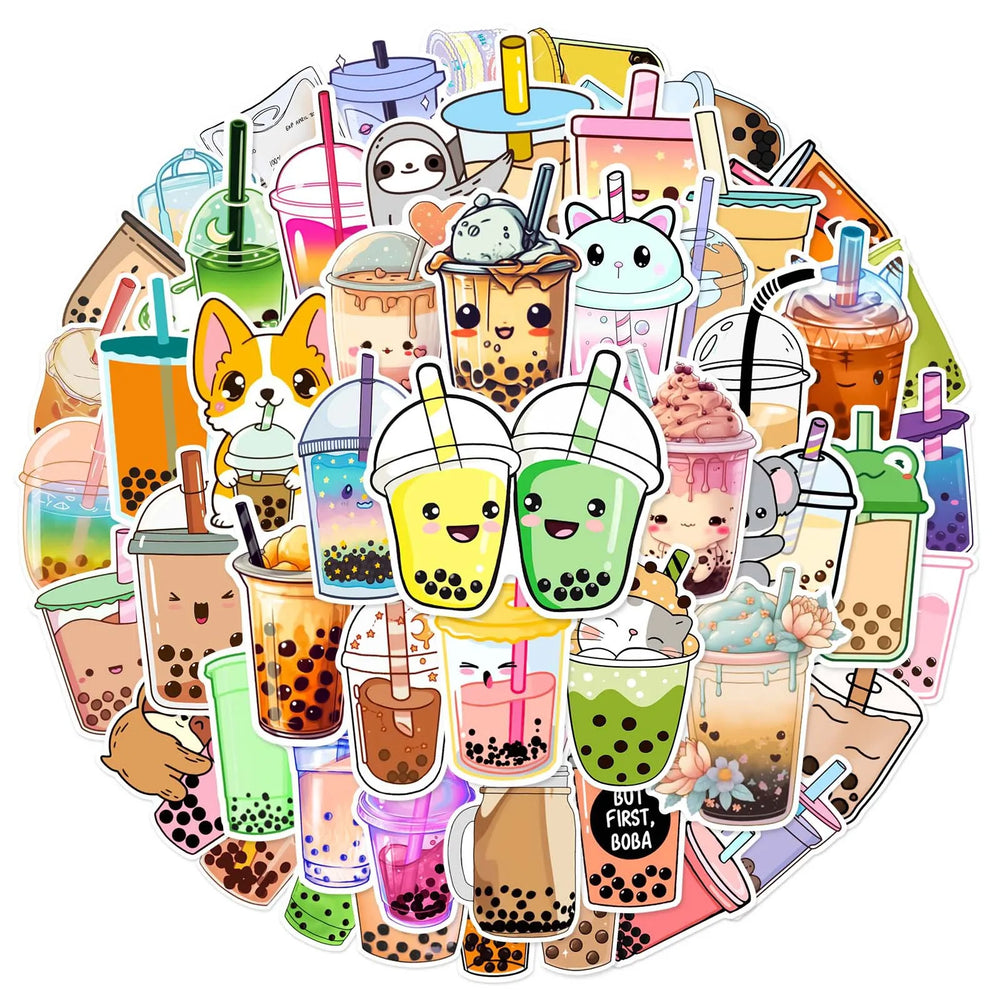 Pearl Milk Tea Stickers 10/25/50pcs for DIY Decor: Suitcase, Water Bottle, Phone, Laptop, Skateboard, Scrapbooking (Online Order Only)