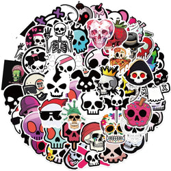 Cartoon Skull Stickers: Skeleton Head Decals for Laptop, Motorcycle, Luggage, Snowboard, Fridge, Phone, Car (10/30/52pcs) (ONLINE ORDER ONLY)