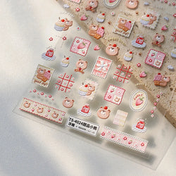 Sweet Dessert Cute Bear Cake Apple Flower Strawberry Jam Lace Line Bear Footprints Adhesive Nail Art Stickers Manicure Decals (ONLINE ORDER ONLY)
