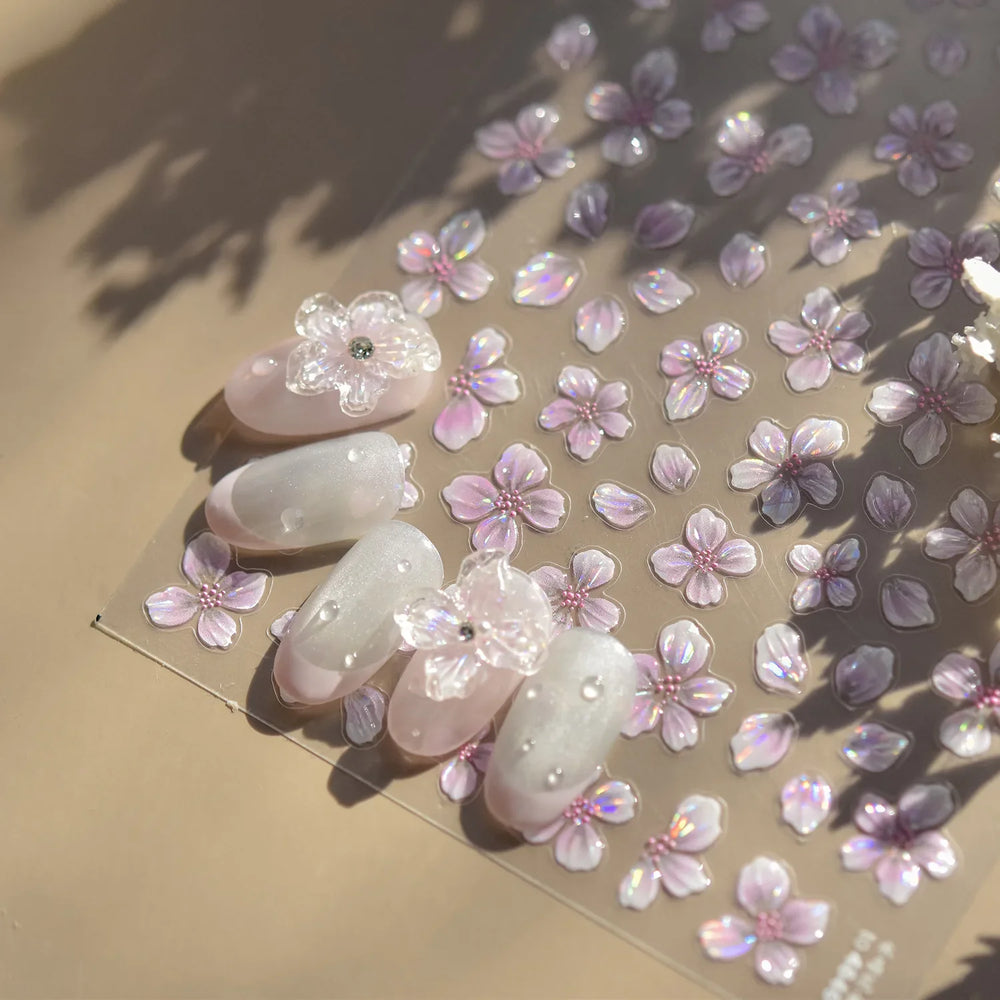 Vigour Crystal Flower Peach Blossom Garden Springtime Petal Self Adhesive Nail Art Stickers Chic Jelly Rhinestone Manicure Decal (ONLINE ORDER ONLY)