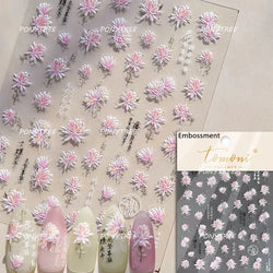Trumpet Creeper White Flower Purple Leaves Antique Special Characters 5D Soft Relief Adhesive Nail Art Stickers Manicure Decals (ONLINE ORDER ONLY)