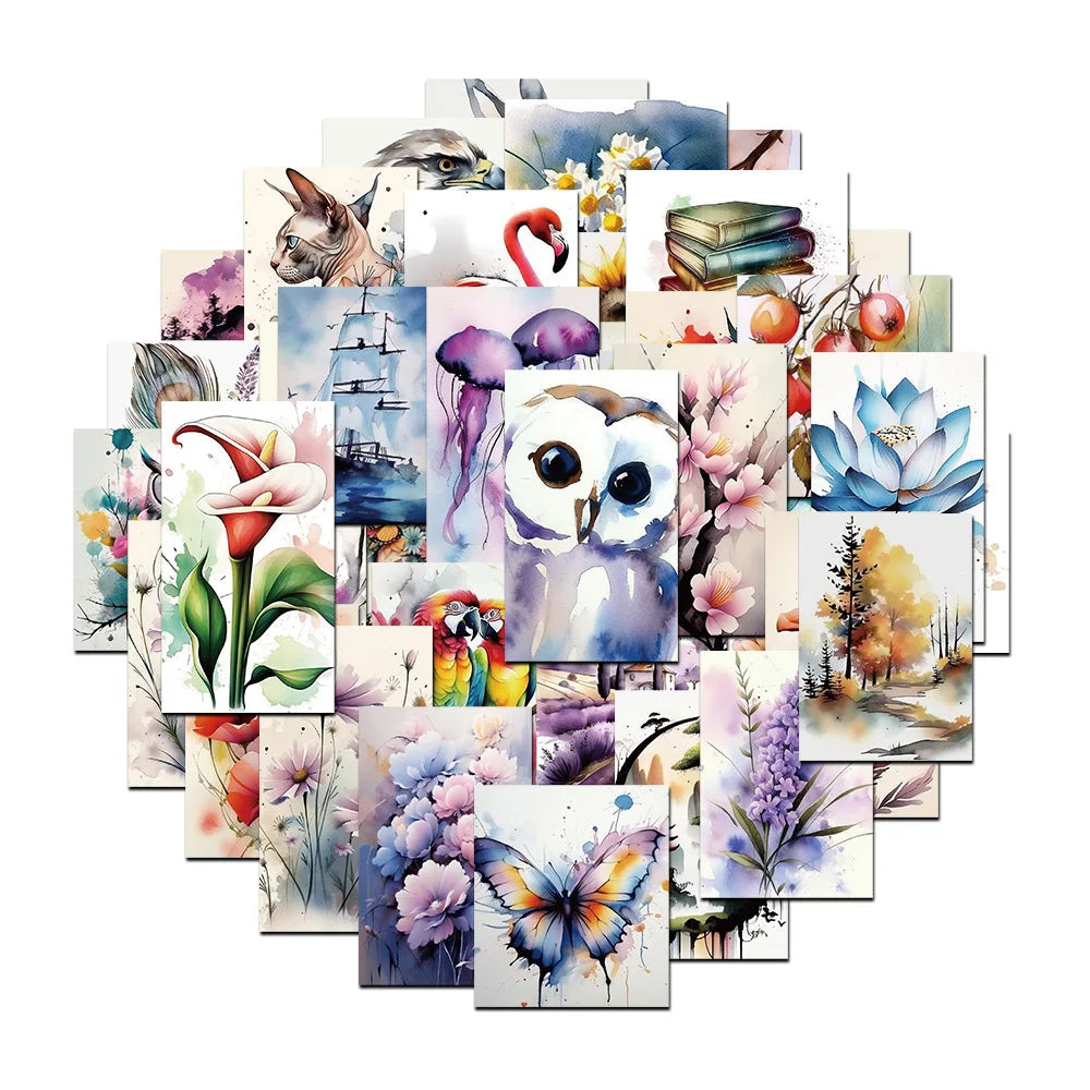 Guochao Watercolor Plant Stickers Decal for Laptop, Motorcycle, Luggage, Snowboard, Fridge - 10/30/50pcs (ONLINE ORDER ONLY)