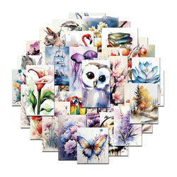 Guochao Watercolor Plant Stickers Decal for Laptop, Motorcycle, Luggage, Snowboard, Fridge - 10/30/50pcs (ONLINE ORDER ONLY)