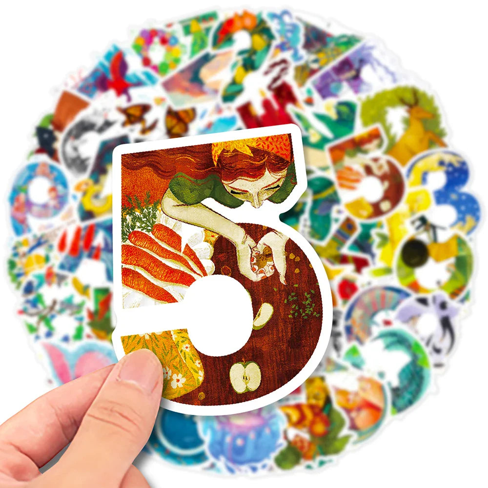 10/30/50PCS Illustration Art Aesthetic Graffiti Stickers Cute Letter Number Decals Decoration Wall Phone Notebook Kids DIY Toys (ONLINE ORDER ONLY)