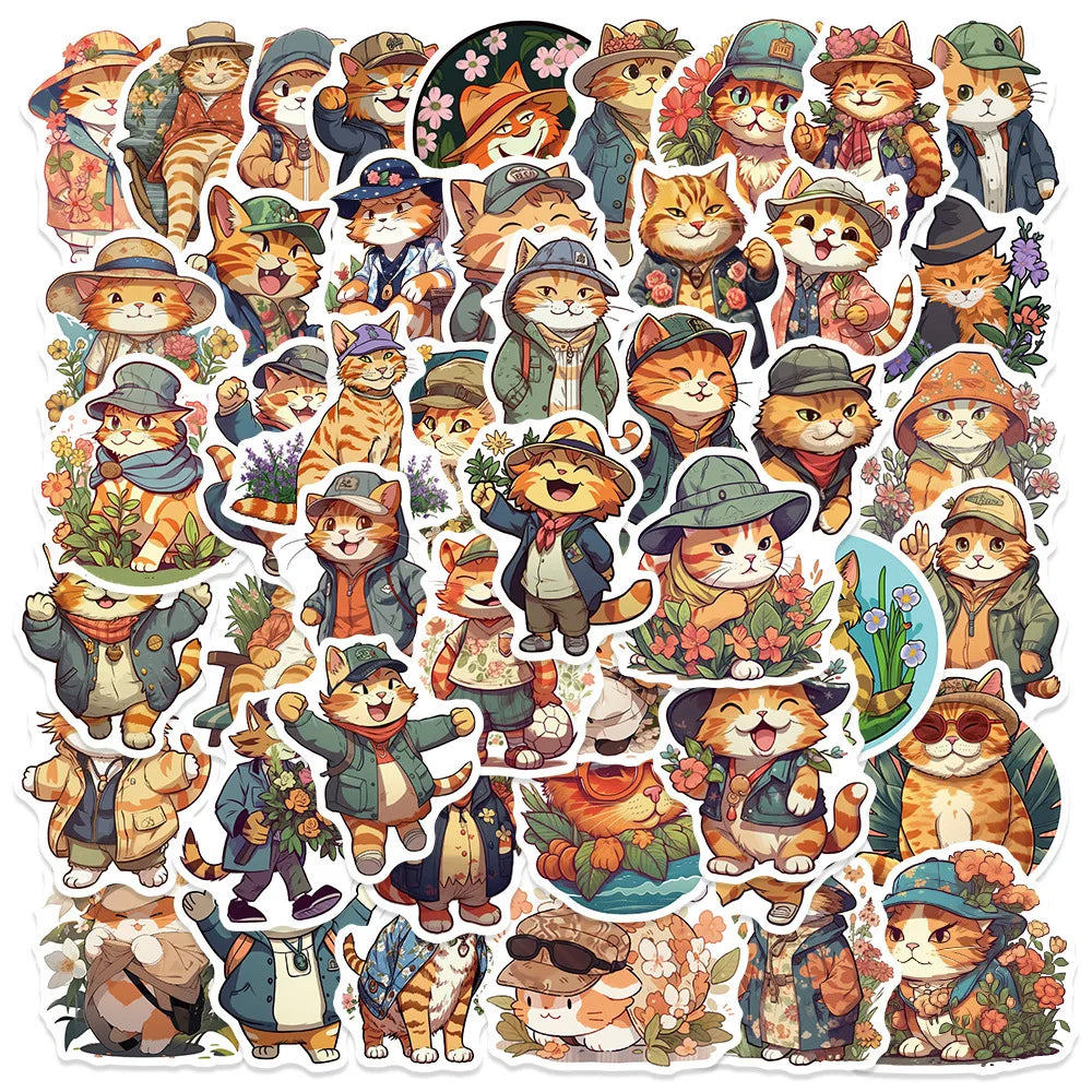 10/30/50PCS Cute Orange Cat Stickers Funny Cartoon Animals Decal Toys DIY Decoration Notebook Guitar Fridge Kids Sticker Gift (Online Order Only)
