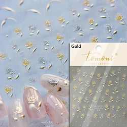 Pale Flower Bouquet Label Bowknot Stationery Sunflower Daisy Leaf 3D Self Adhesive Nail Art Stickers Rhinestone Manicure Decals (Online Order Only)