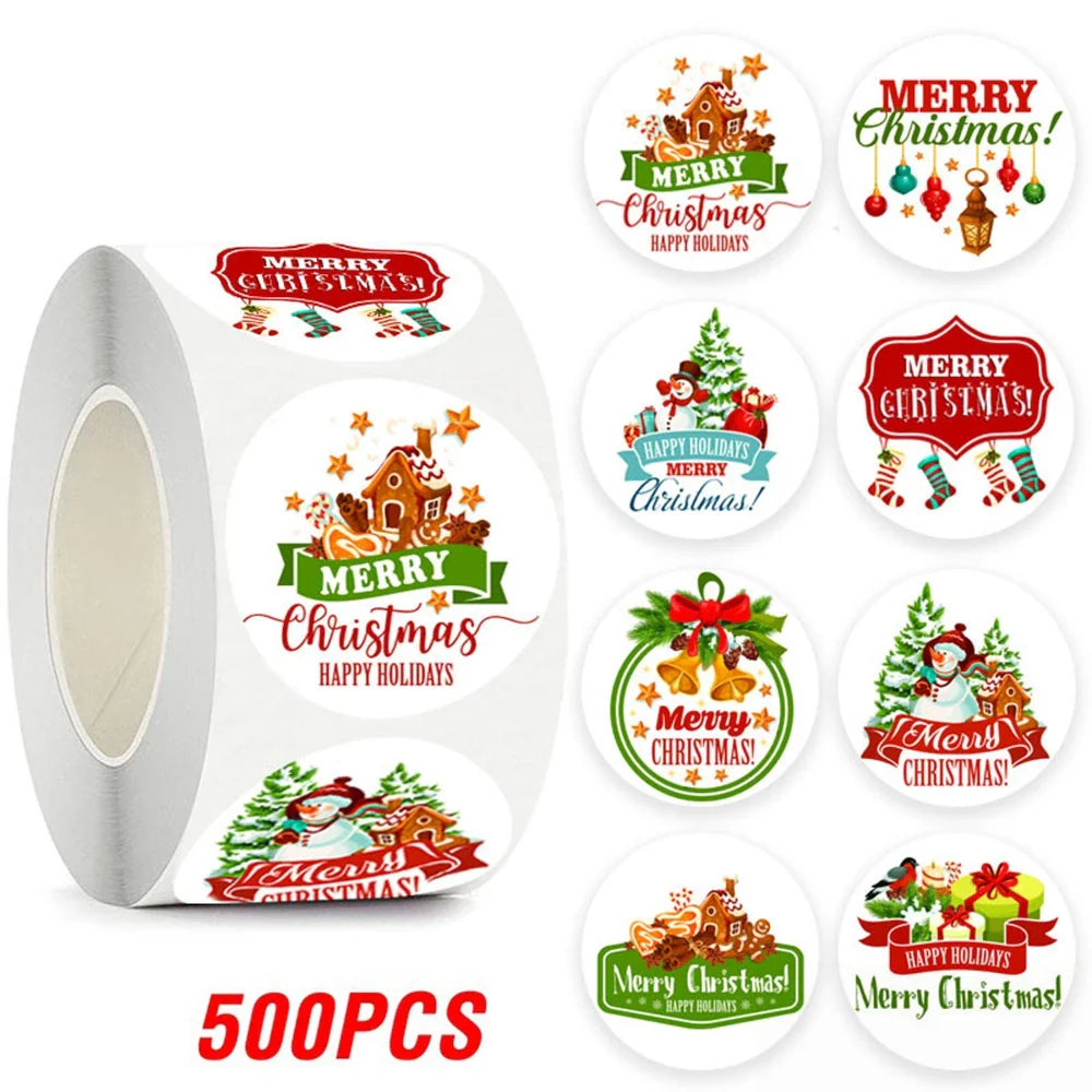 100-500pcs Merry Christmas Gift Box Decoration Seal Sticker Home Party Supplies Envelope Label Scrapbook Stickers (ONLINE ORDER ONLY)