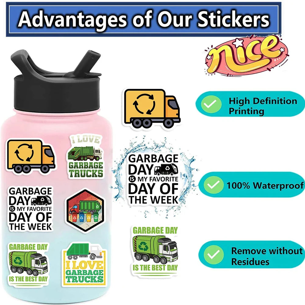 50PCS Green Garbage Truck Stickers For Suitcase Skateboard Laptop Luggage Phone Car Styling DIY Decal Sticker (ONLINE ORDER ONLY)