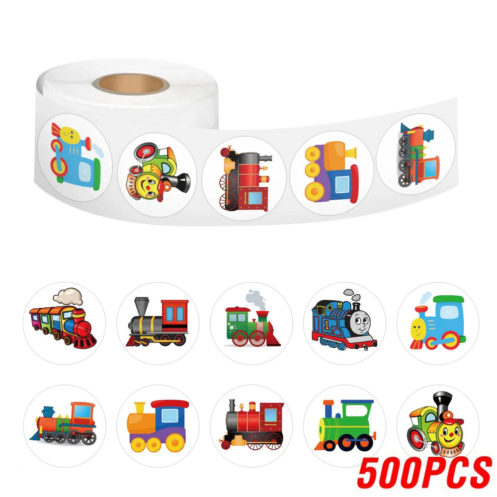 100-500pcs Kids Stickers Train Birthday Party Sticker Traffic Round Reward Sticker For Boys Girls Gift Label Stationery (Online Order Only)