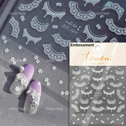 French Romantic Lace Flower Fabric Art Pearl Pendant Portrait Bowknot Textile Printing Delicate Nail Art Stickers Manicure Decal (ONLINE ORDER ONLY)