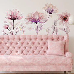 Pink Flowers Wall Stickers for Living Room Bedroom Background Wall Decor Girls's Room Home Decorative Stickers Wall Decals Mural (ONLINE ORDER ONLY)