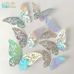 60pcs/Pack 3D Colorful Silver Butterflies DIY Wedding Festival Party Balloon Decoration Wall Hollow Butterfly Sticker (ONLINE ORDER ONLY)