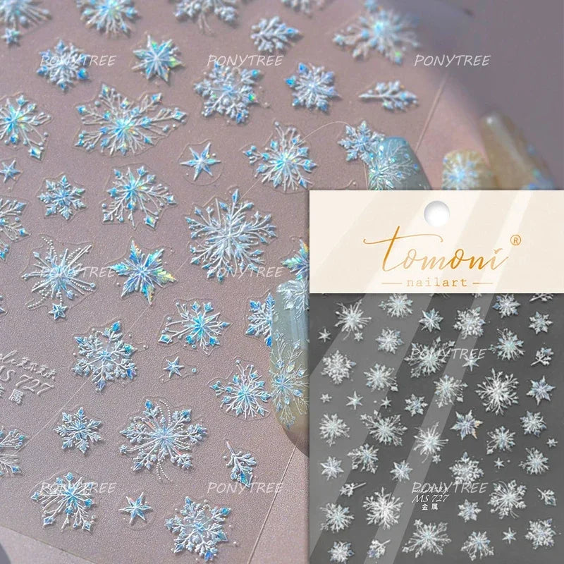 Snowman Tree House Cedar White Pine Forest Warm Winter Cloud Self Adhesive Nail Art Stickers Snowflake Star Snow Manicure Decals (ONLINE ORDER ONLY)