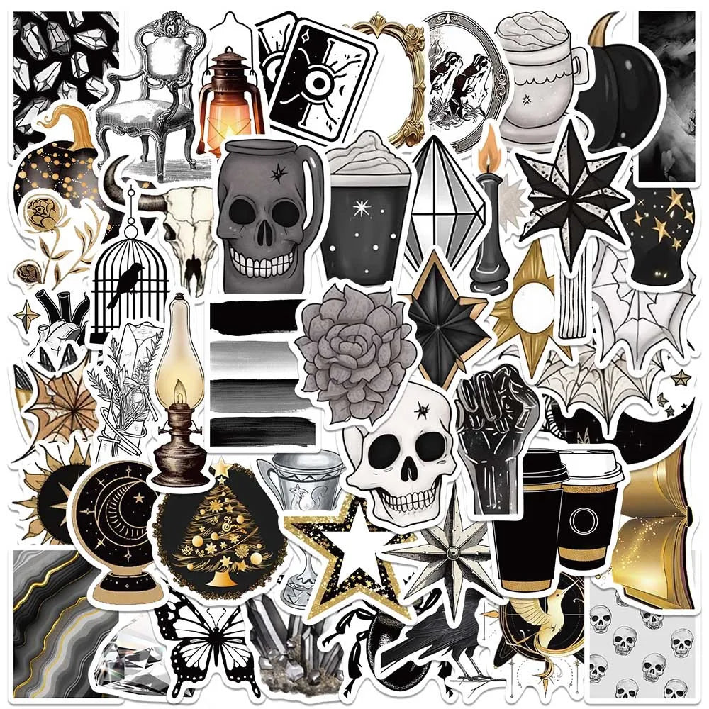 Black Gold Gothic Art Cartoon Stickers for Phone Laptop Luggage Skateboard Decals (ONLINE ORDER ONLY)