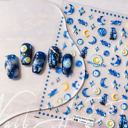 Starlit Sky Star Moon Oil Painting Colour Abstract Planet High Saturation Self Adhesive Nail Art Stickers Dreamy Manicure Decals (ONLINE ORDER ONLY)