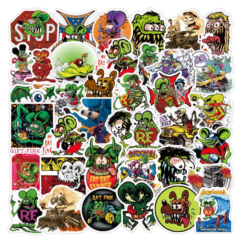 Rat Fink Sticker Pack: Cartoon Graffiti Decals for Skateboard, Scrapbook, Helmet, Kids Toy (Online Order Only)