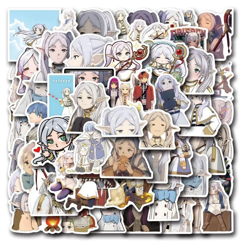 55pcs Cartoon Frieren Stickers for Suitcase, Water Cup, Stationery, Phone, Laptop, Refrigerator Decoration (Online Order Only)