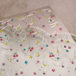 Chic Colourful Star Moon Curved Line Arc Necklace Love Heart Hanging in The Air Cherry Adhesive Nail Art Stickers Manicure Decal (Online Order Only)