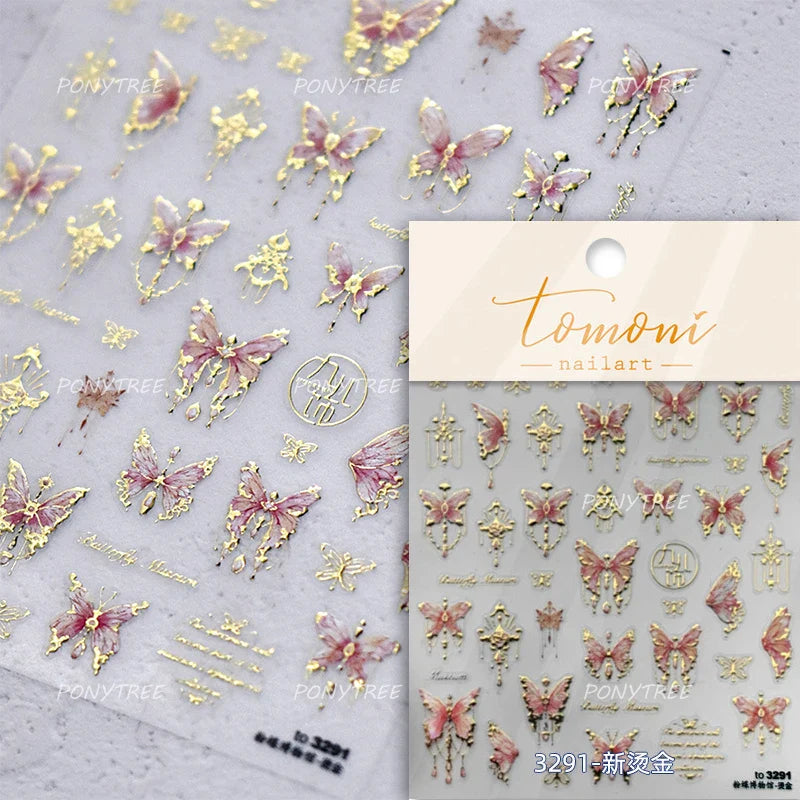 Chic Butterfly Flower Lily Lilium Narcissus Line Beautiful Blue Pearl Self Adhesive Nail Art Stickers Decorations Manicure Decal (Online Order Only)