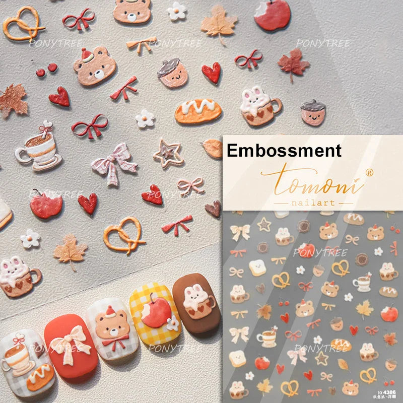 Sweet Cookies Biscuit Snack Delicious Doughnut Savoury Food Bicky Croissant Cheese Pudding Baguette Chic Nail Art Stickers Decal (ONLINE ORDER ONLY)