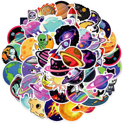 10/30/50PCS Kawaii Planet Cartoon Stickers Rocket Universe Adventure Stickers Cute Animal Decals DIY Laptop Skateboard Kids Toy (ONLINE ORDER ONLY)