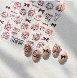 Cute Pet Creamy Rabbit Bear Dog Ribbon Bowknot Lamb Red Painted Heartbeat Flowers Adhesive Nail Art Stickers 3D Manicure Decals (Online Order Only)