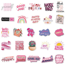 10/50Pcs Cute Pink Inspirational Graffiti Stickers Quote Motivational Phrase Decals Notebook Laptop Phone Aesthetic Decoration (Online Order Only)