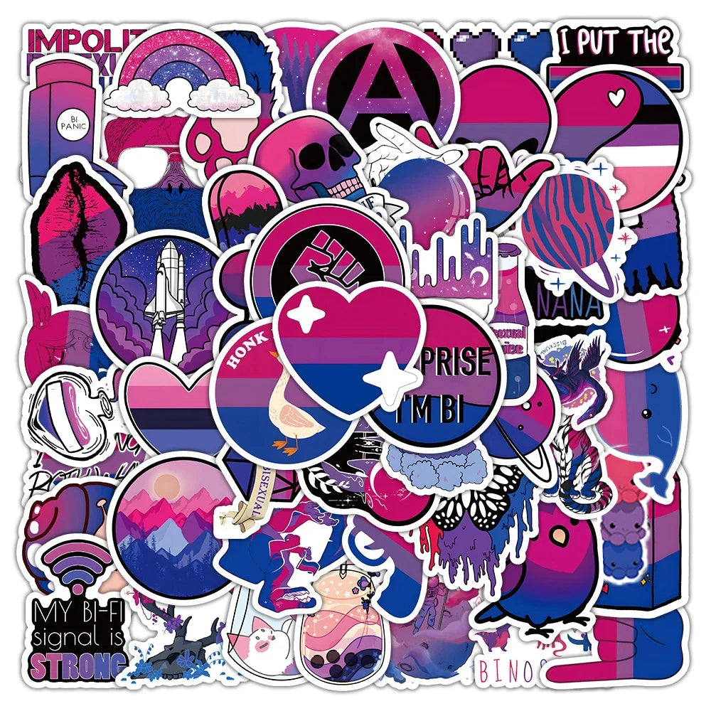 Cartoon Bisexual Stickers 10/30/60pcs Waterproof Skateboard Luggage Phone Guitar Car Decals (ONLINE ORDER ONLY)