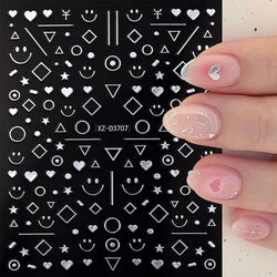 1pc 3D Gradient French Nail Stickers with Crown & Tassel Design Gold Silver Lines Self-Adhesive Nail Art Waterfall Manicure Foil (Online Order Only)