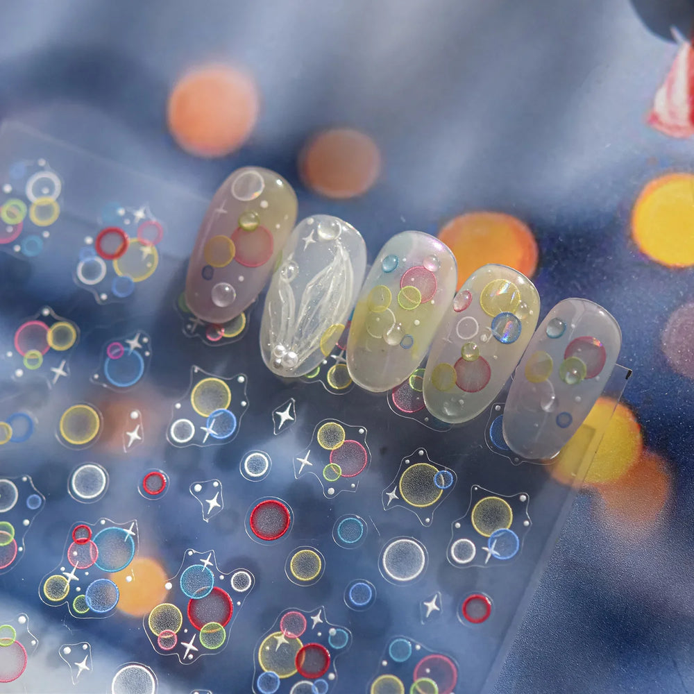 Colorful Bubbles Star Shiny Dreamy Glass Shards Flat 5D Soft Embossed Relief Self Adhesive Nail Art Sticker Chic Manicure Decal (ONLINE ORDER ONLY)