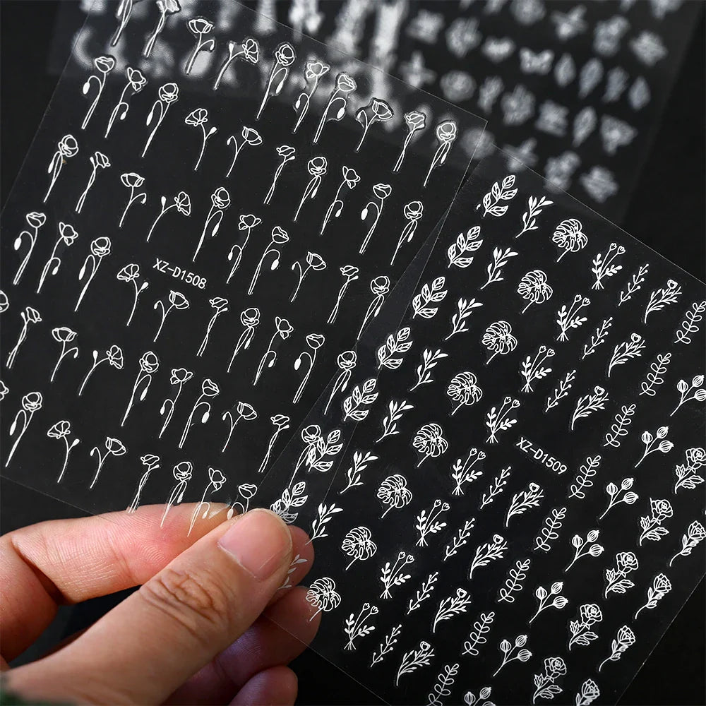 12PCS White Flowers Leaves 3D Nail Stickers Star/Moon/Sun Nail Art Decoration Decals Geometric Flower Stickers Nail Art Supplies (ONLINE ORDER ONLY)