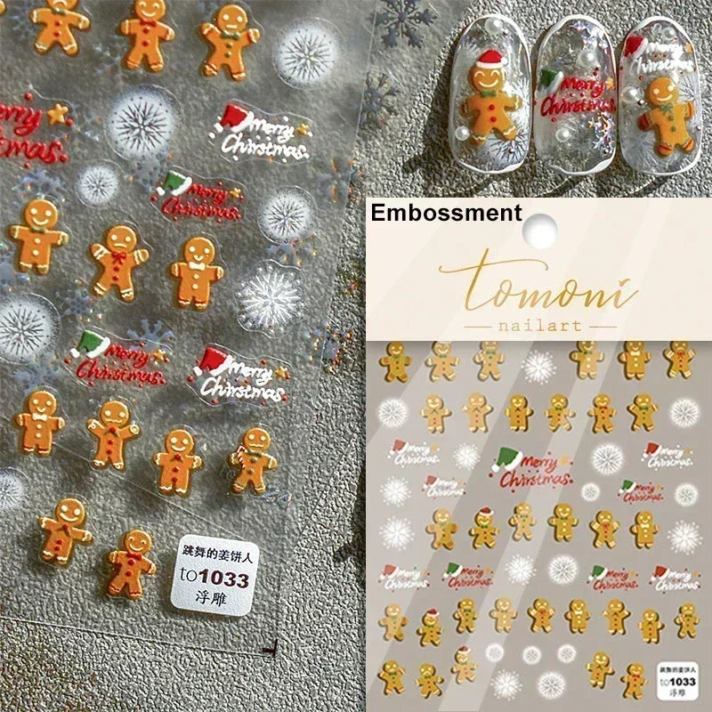 Snowman Apple Stars Gift Bell Snowflake Christmas Tree 3D Jelly Self Adhesive Nail Art Stickers Santa Claus Xmas Manicure Decals (ONLINE ORDER ONLY)