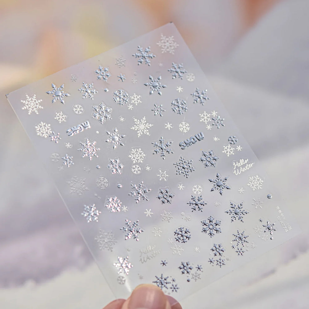Shiny Snow Delicate Gold Pink Silver White Romantic Winter Self Adhesive Nail Art Stickers Snowflake Rhinestone Manicure Decals (ONLINE ORDER ONLY)