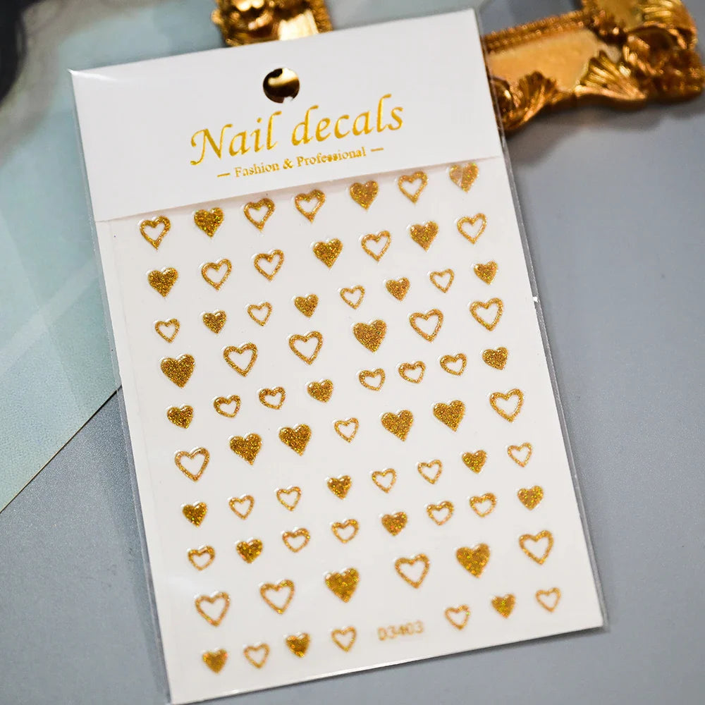 1Pc Red Pink White Heart Bow Nail Art Stickers with Glitter Sequins 5D Self Adhesive Nail Decorations Slider Decals DIY Manicure (ONLINE ORDER ONLY)