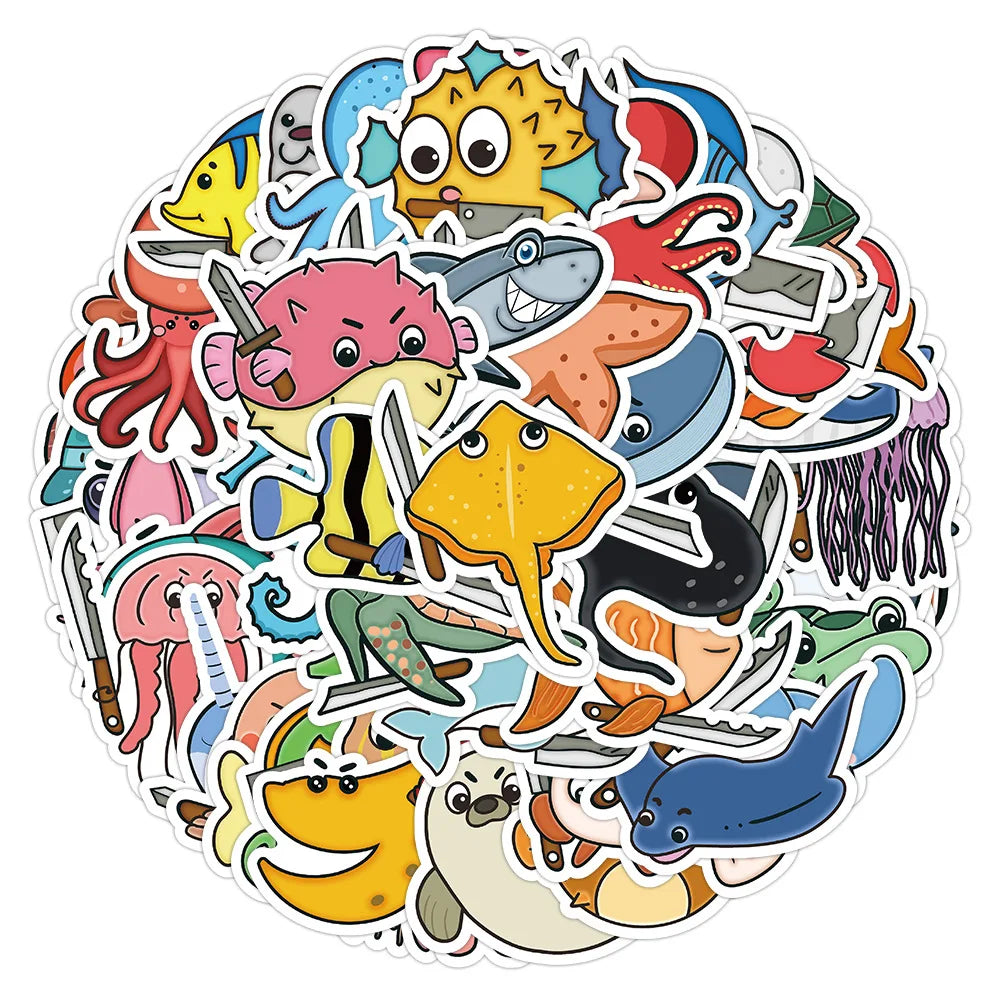 60PCS Funny animal With The Knife stickers Horror Animals graffiti Stickers for DIY Luggage Laptop Skateboard Motorc (Online Order Only)