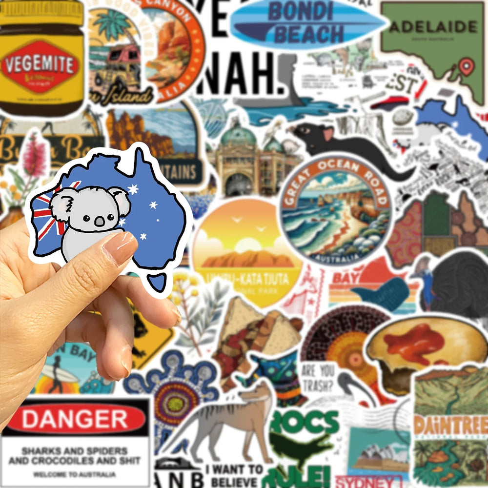 50PCS Travel City Australia Landscape Stickers Decal DIY Phone Laptop Guitar Stationery Scrapbook Skateboard Toy Sticker (ONLINE ORDER ONLY)