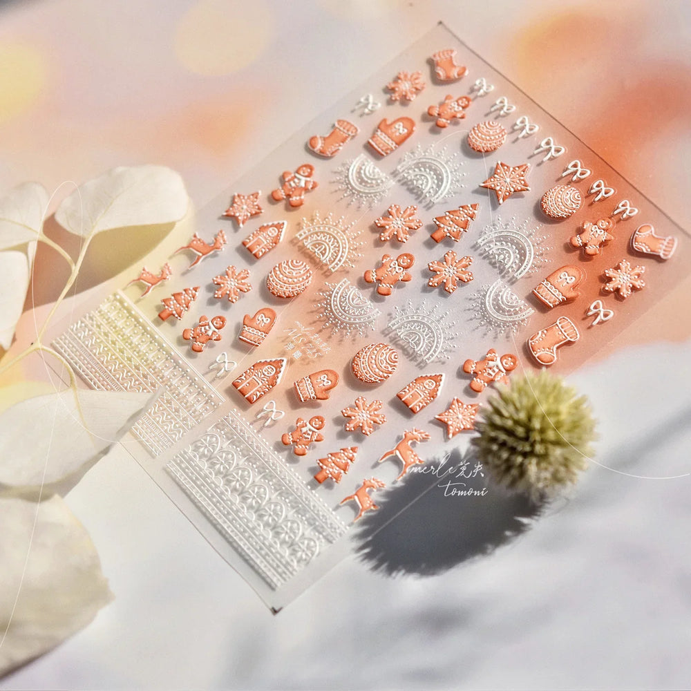 Bowknot Glove Socks Elk House Gingerbread Man Self Adhesive Nail Art Stickers Snowflake Christmas Tree Rhinestone Manicure Decal (Online Order Only)