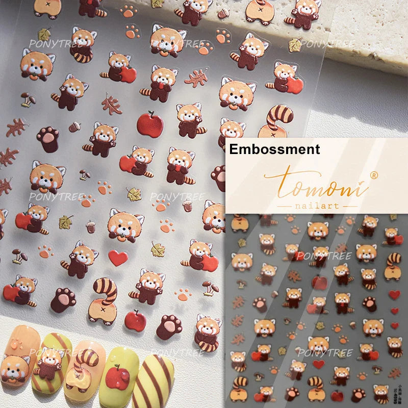 Cute Bear Teddy Birthday Party Maillard Bear Cake Flower Bouquet Lucky Love Heart 5D Adhesive Nail Art Sticker Manicure Decals (Online Order Only)