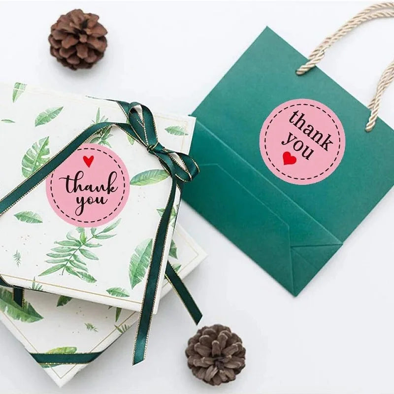 100-500PCS Heart Stickers Thank You Stickers for Business Merci Packaging Stickers Rolling Love for Packaging Decoration (ONLINE ORDER ONLY)