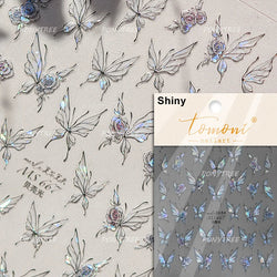 Gradual Asymmetric Butterfly Rose Flower Moon Ancient Poem 5D Reliefs Self Adhesive Nail Stickers JellyManicure Decals Wholesale (Online Order Only)