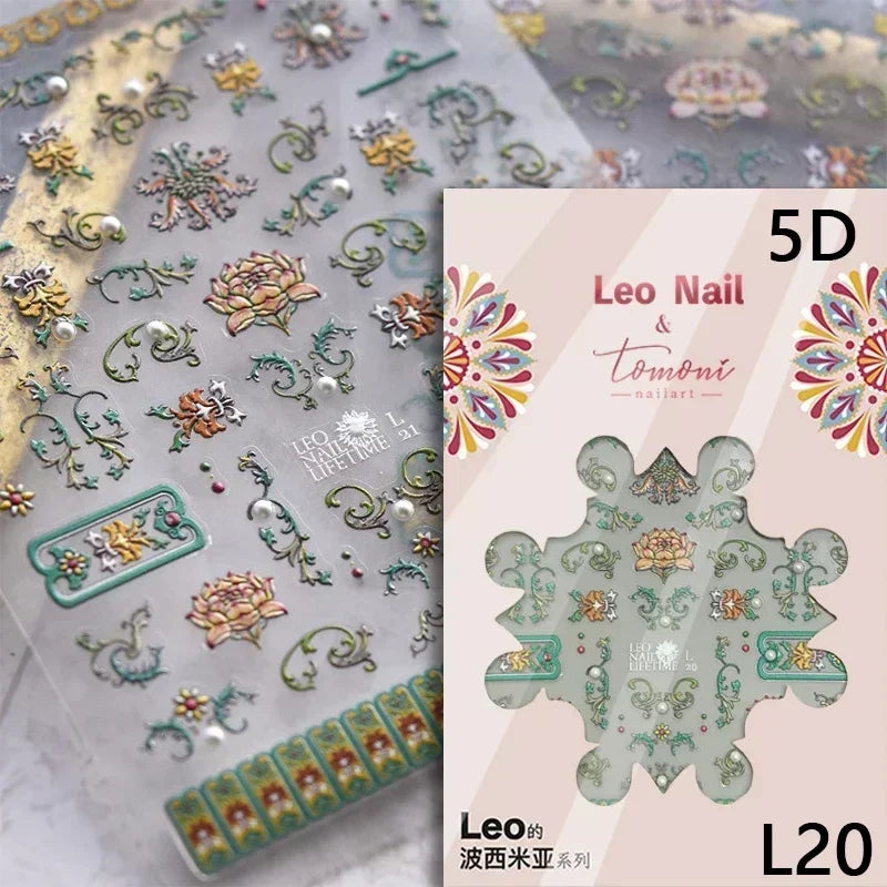 Gradient Halo Dyeing Dark Red Rose Flower Rhinestone Lace Bow Heart 3D Self Adhesive Nail Art Decoration Sticker Manicure Decals (ONLINE ORDER ONLY)