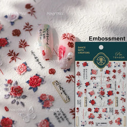 Watercolor Style Rose Flower Colored Rosa Chinensis 3D 5D Flat Reliefs Charming Self Adhesive Nail Art Stickers Manicure Decals (ONLINE ORDER ONLY)