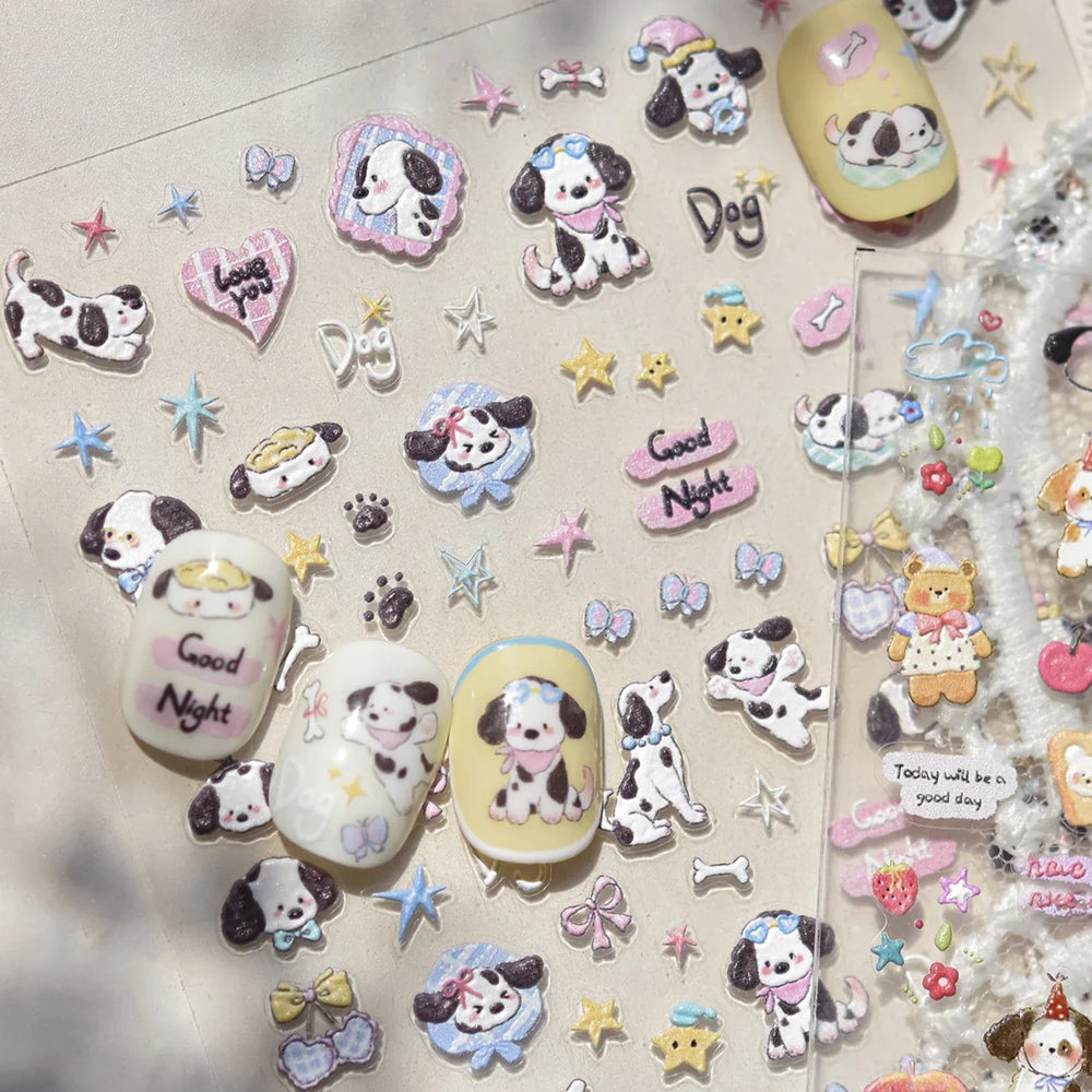 Cute Bear Star Dog Bowknot Love Heart Good Night Bone Bread Flower Self Adhesive Nail Art Decorations Stickers Manicure Decals (Online Order Only)