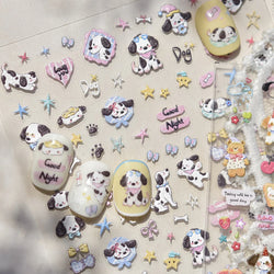 Cute Bear Star Dog Bowknot Love Heart Good Night Bone Bread Flower Self Adhesive Nail Art Decorations Stickers Manicure Decals (Online Order Only)