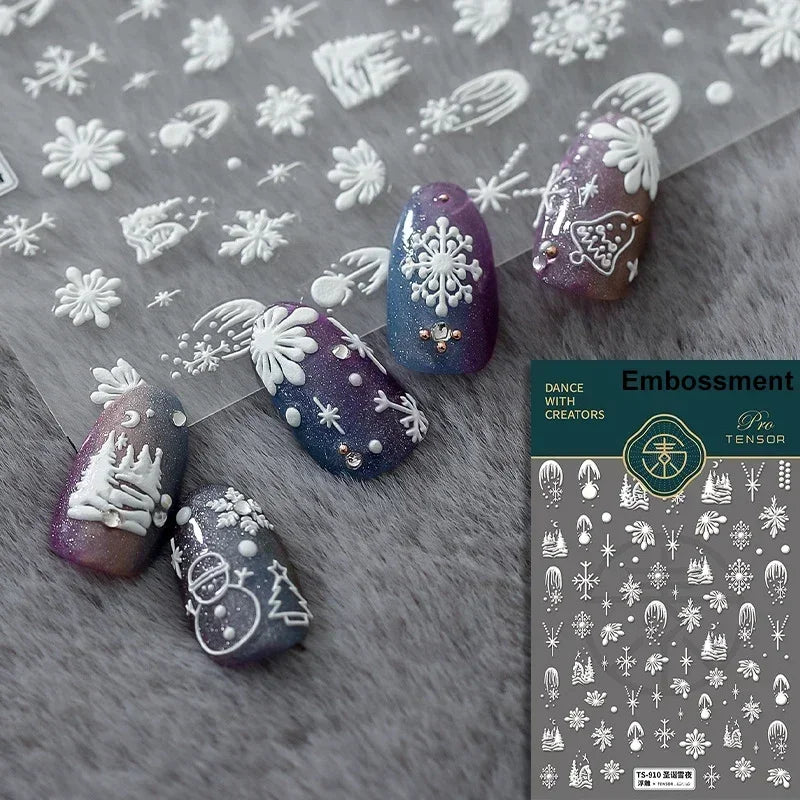 Winter Christmas Crystal Delicate Hexagon Romantic Laser Silver Chic Snowflakes Self Adhesive Nail Art Sticker 5D Manicure Decal (ONLINE ORDER ONLY)