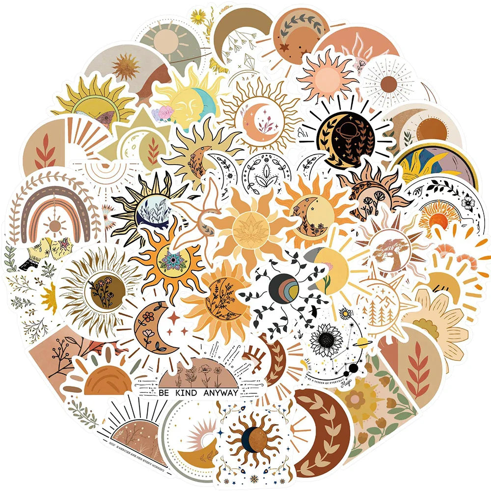 Bohemian Moon Sun Flower Stickers Decals for Phone Laptop Suitcase Wall (Online Order Only)